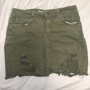 Ripped army green denim skirt